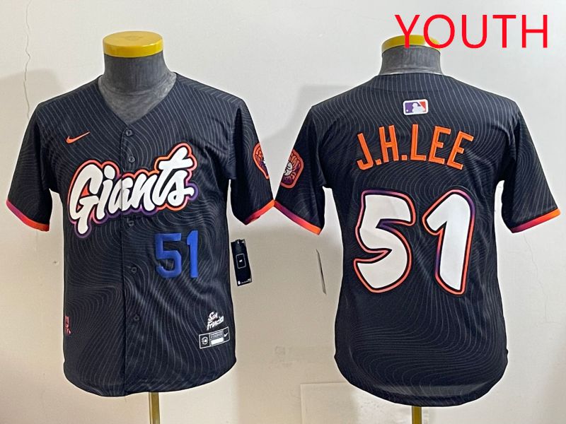 Youth San Francisco Giants #51 J.H.Lee Black Joint Name 2025 Nike MLB Jersey style 4->youth mlb jersey->Youth Jersey
